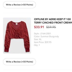NWT Offline by Aerie Summer Burgundy Keep it 100 Cinched Front Sweatshirt